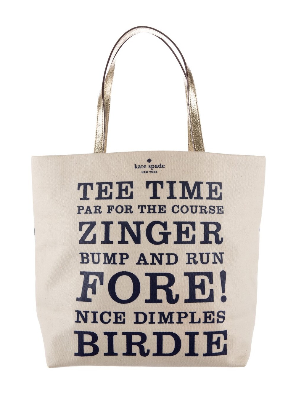 Kate Spade Cream & Navy Canva Golf Themed Tote EUC